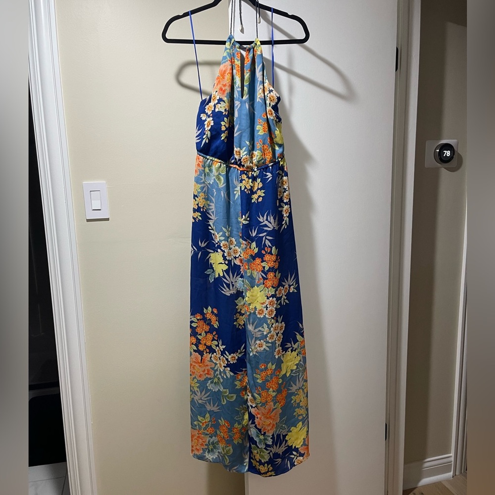 Guess Vibrant Blue and Orange Floral Maxi Dress